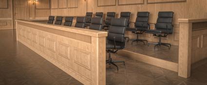 Courtroom with empty jury space.
